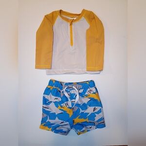 Hanna Andersson Yellow and Blue Shark Rashguard Set